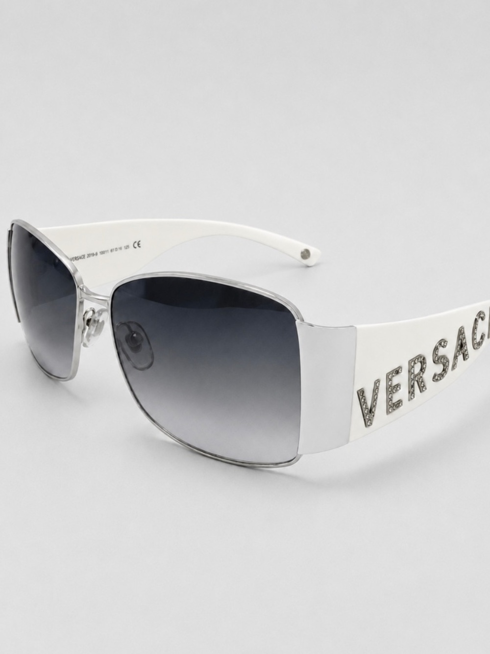 Versace 2079-B Sunglasses White Crystal Logo Gray Gradient Y2K Italy